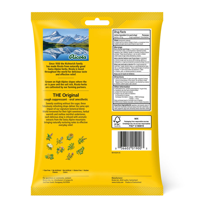 Ricola Sugar Free Swiss Herb-45 Count-6/Box-6/Case