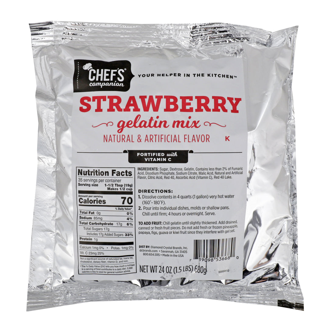 Chefs Companion Strawberry Flavored Gelatin Mix-24 oz.-12/Case