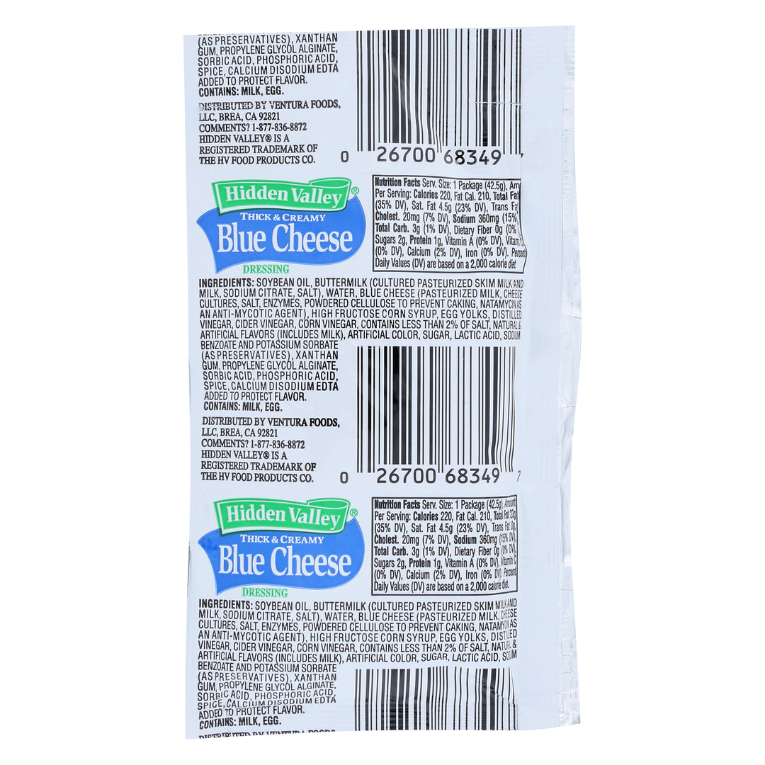 Hidden Valley Thick And Creamy Blue Cheese Dressing Single Serve-1.5 oz.-84/Case MPN# 85512HVR – Round Eye Supply Hidden Valley Thick And Creamy Blue Cheese Dressing Single Serve-1.5 oz.-84/Case MPN# 85512HVR – Round Eye Supply
