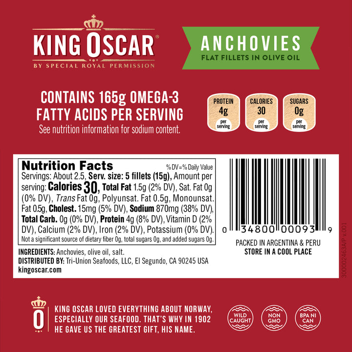 King Oscar Flat Anchovies-2 oz.-18/Case