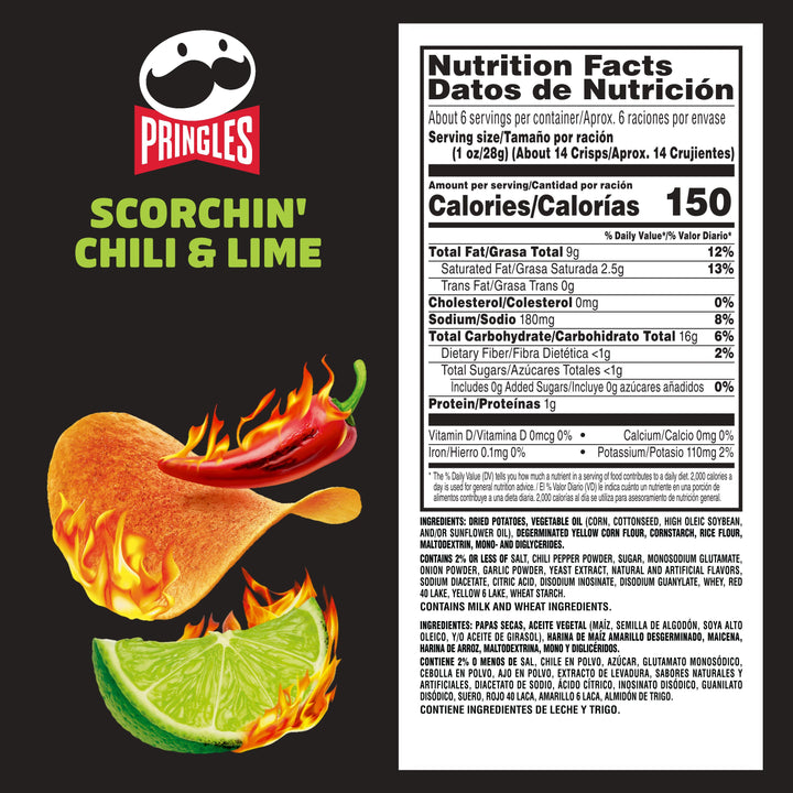 Pringles Scorchin Chili Lime Potato Crisp-5.5 oz.-14/Case