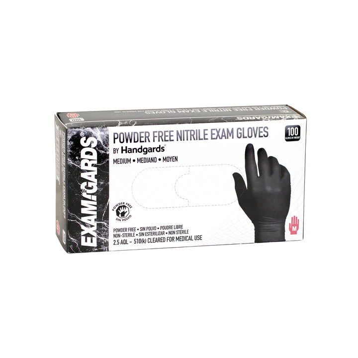 Examgards Powder Free Non-Sterile Black Medium Nitrile Exam Glove-100 Each-100/Box-10/Case