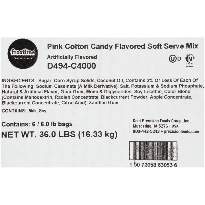 Frostline Pink Cotton Candy Soft Serve Mix-6 lb.-6/Case