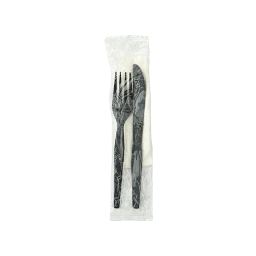 Dixie Heavy Weight Polystyrene Napkin-Knife And Fork Black Individually Wrapped Cutlery Kit-500 Count-1/Case