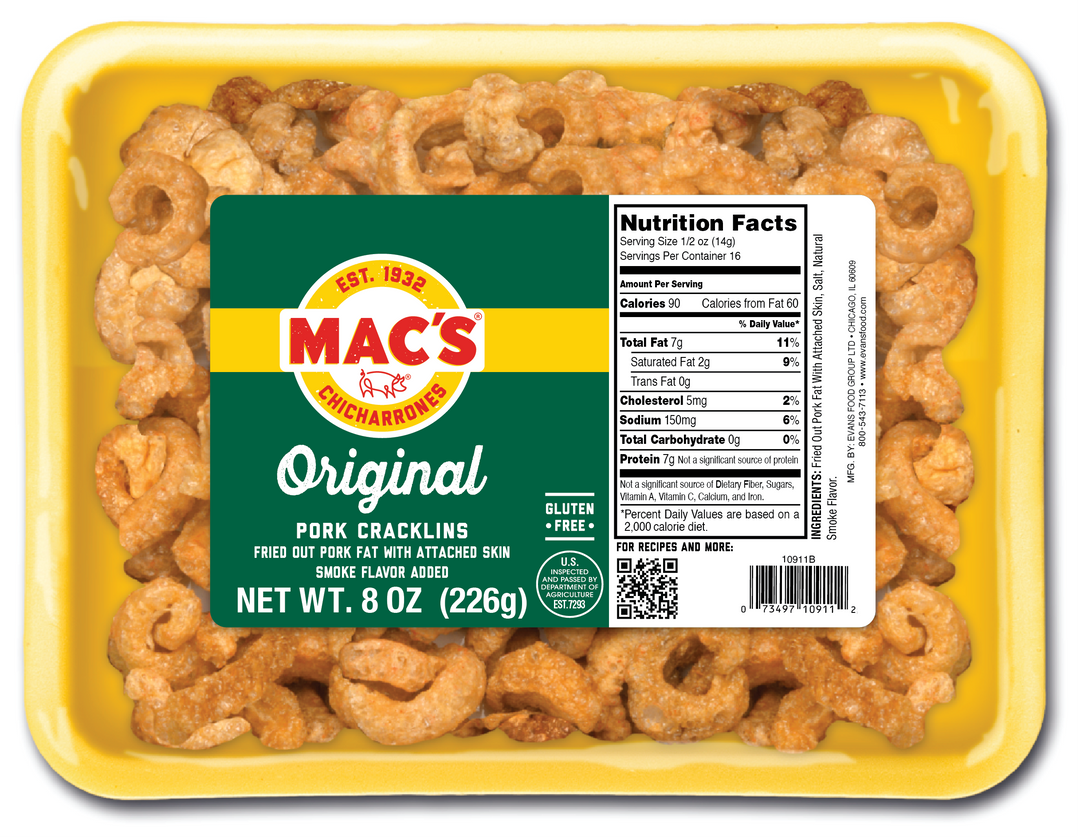 Mac's Original Tray Pork Cracklins 12/8 Oz.