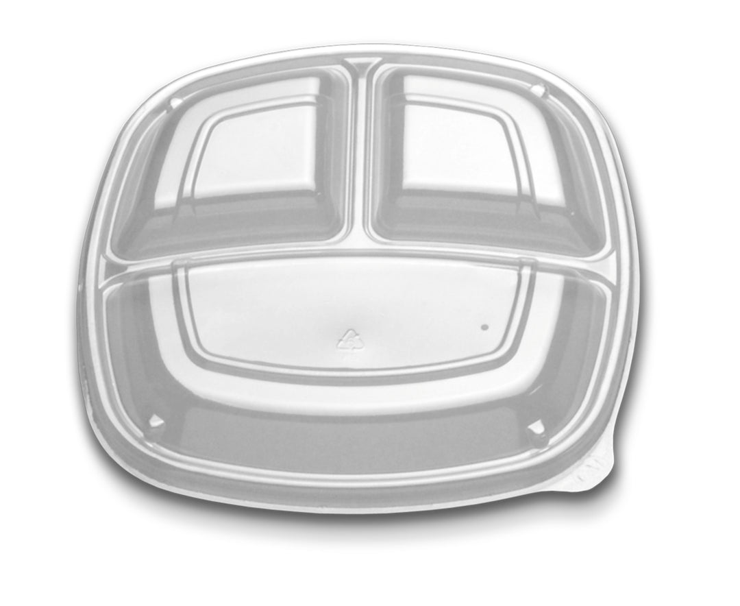 D & W Fine Pack Forum 9" 3 Compartment-Clear-Low Dome-Vented-Square Lid-75 Each-75/Box-4/Case