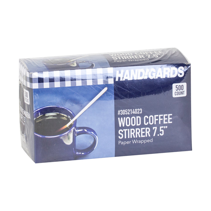 Handgards 7.5 Inch Individually Wrapped Wood Coffee Stirrer-500 Each-500/Box-10/Case