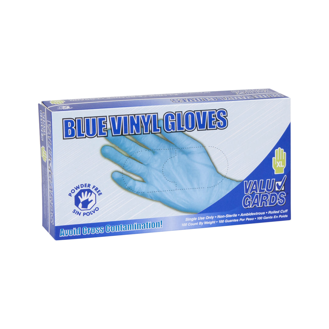 Valugards Vinyl Blue Powder Free Extra Large Glove-100 Each-100/Box-10/Case
