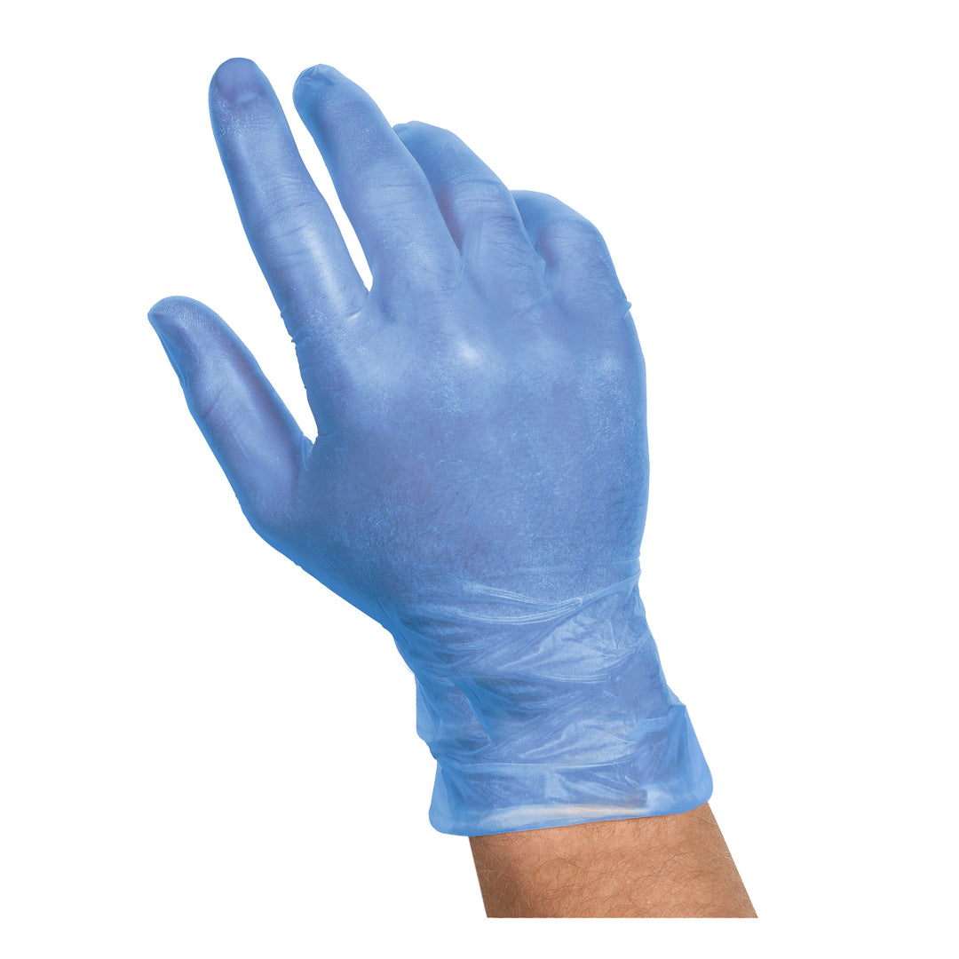 Valugards Vinyl Blue Powder Free Extra Large Glove-100 Each-100/Box-10/Case