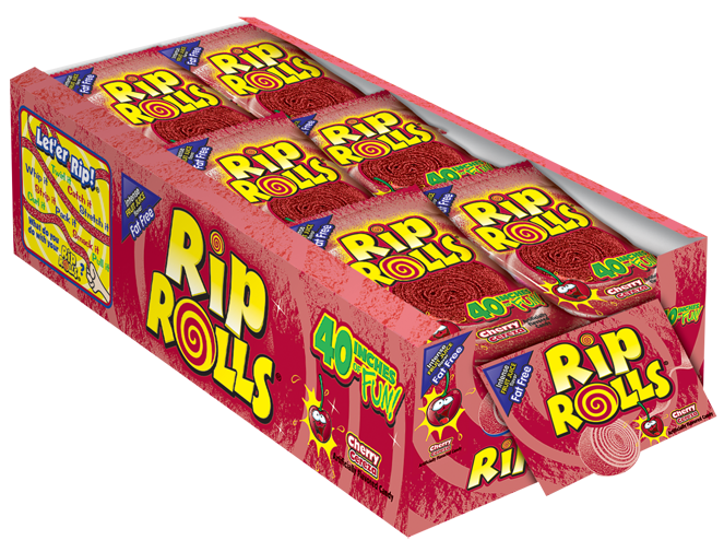 Rip Rolls Cherry Display Carton-1.4 oz.-24/Box-12/Case