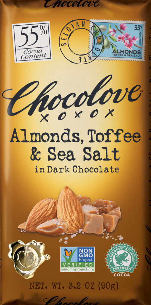 Chocolove Almonds Toffee Sea Salt Dark Chocolate-3.2 oz.-12/Box-12/Case