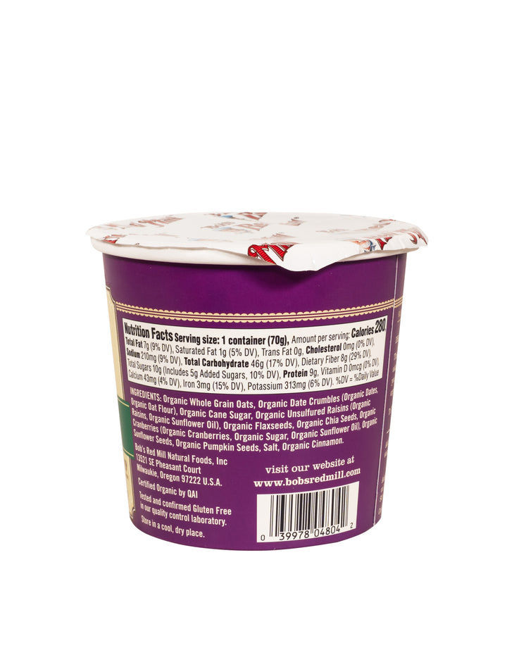 Bob's Red Mill Natural Foods Inc Organic Fruit & Seed Oatmeal Cup-2.47 oz.-12/Case