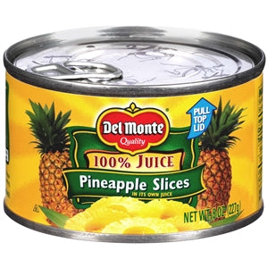 Del Monte Sliced Pineapple In Juice-8 oz.-12/Case