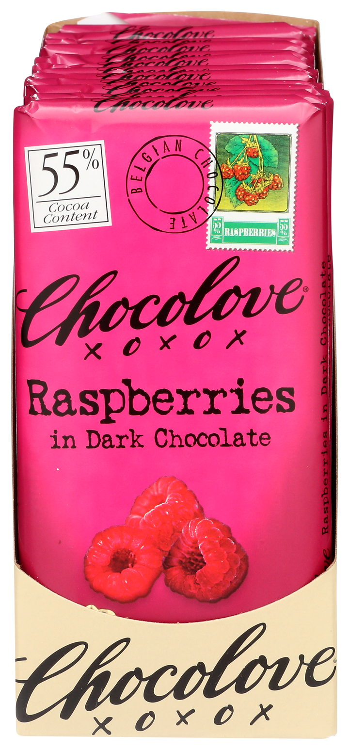 Chocolove Raspberries In Dark Chocolate-3.1 oz.-12/Box-12/Case