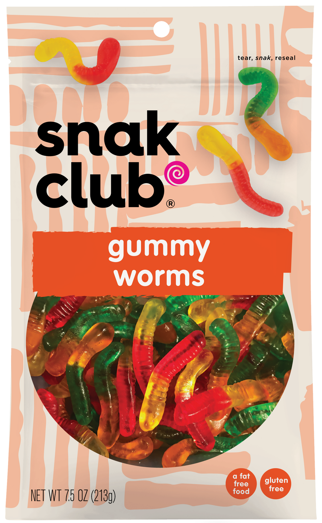 Snak Club Century Snacks Gummy Worms Gummy Candy-0.465 lb.-6/Case