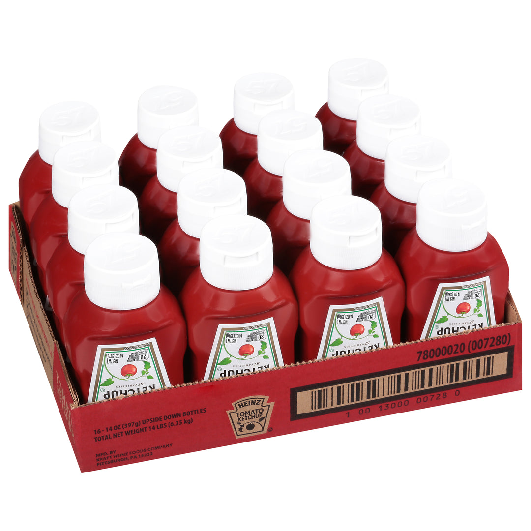 Heinz Red Plastic Top Down Ketchup Bottle-14 oz.-16/Case