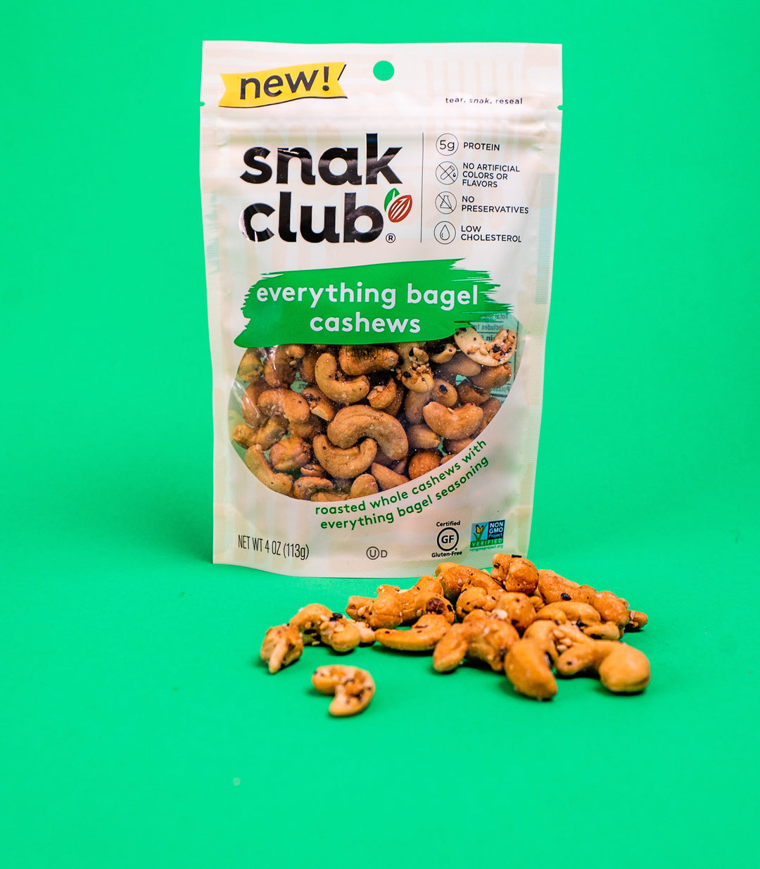 Snak Club Small Gusset Bag Everything Bagel Cashews-4 oz.-6/Case