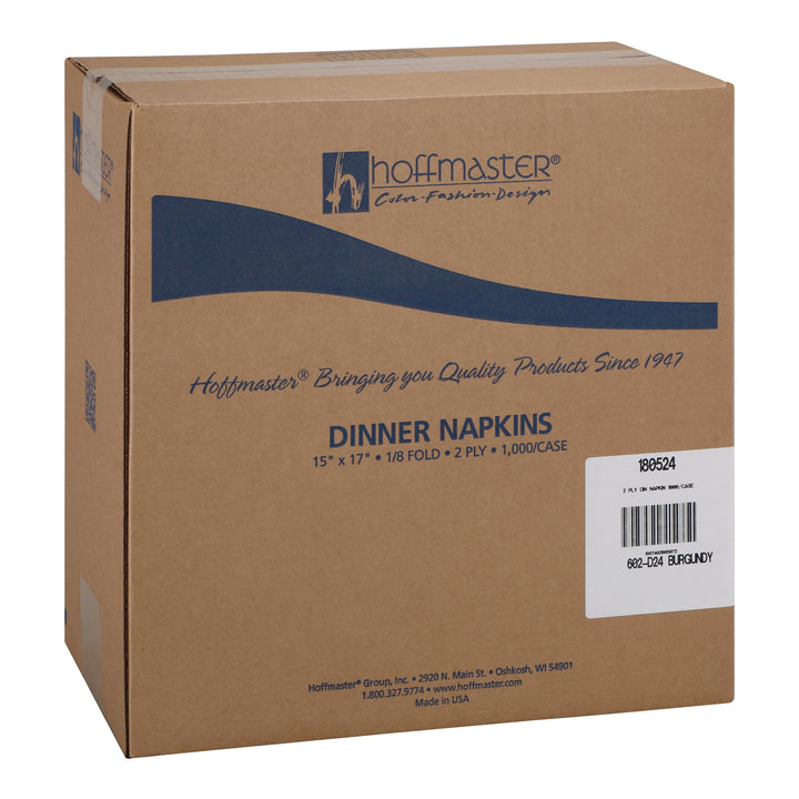 Hoffmaster 15 Inch X 17 Inch 2 Ply 1/8 Fold Paper Burgundy Dinner Napkin-125 Each-8/Case