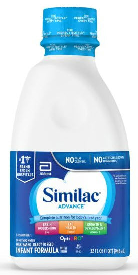Similac Advance Non-Gmo Milk-Based Ready-To-Feed Liquid Infant Formula Bottle With Iron-32 fl oz.-6/Case