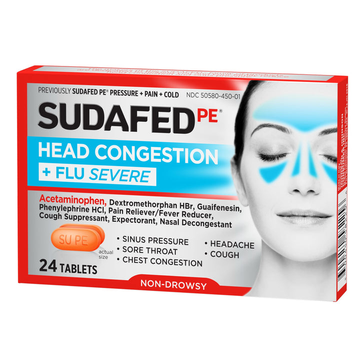 Sudafed Head Congestion Plus Flu 24 Count Tablets 72/24 Cnt.