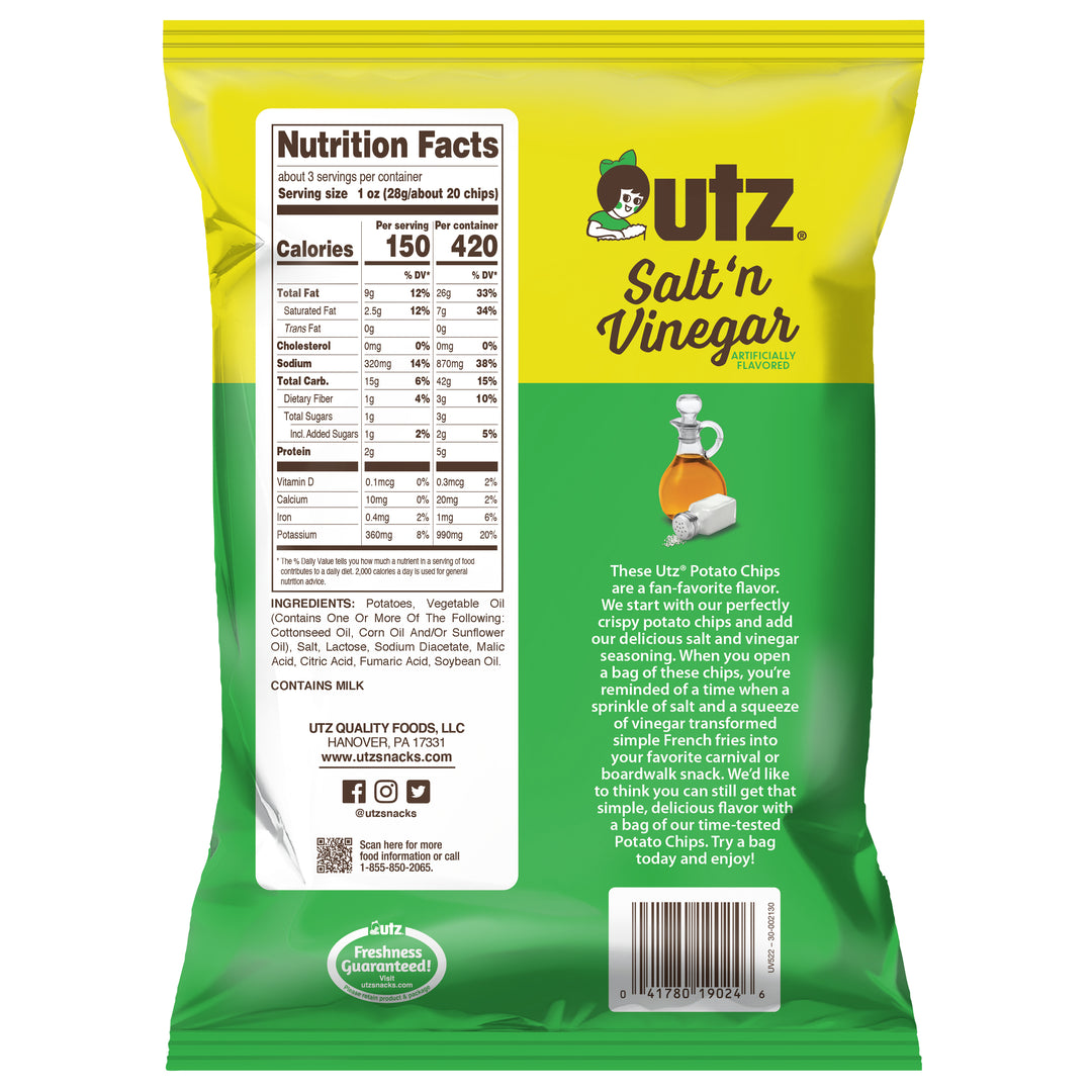 Utz Salt & Vinegar Chips-2.75 oz.-14/Case