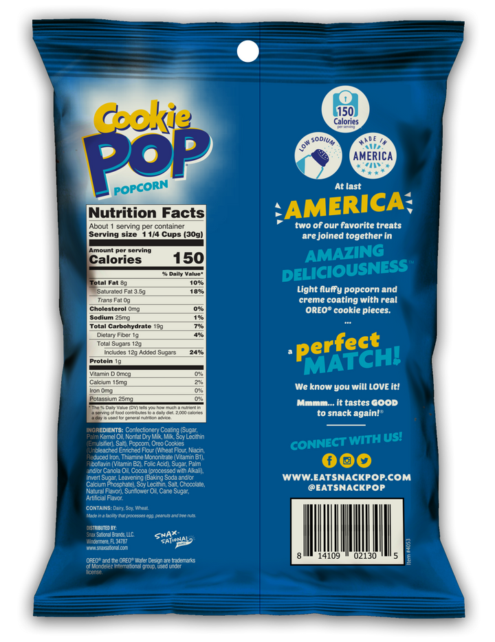 Snaxsational Oreo Popcorn-1 oz.-8/Box-6/Case