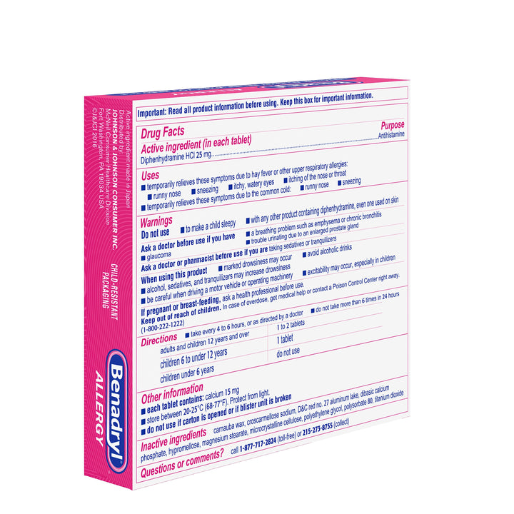 Benadryl Allergy Antihistamine 25 Mg Tablets-24 Count-6/Box-4/Case