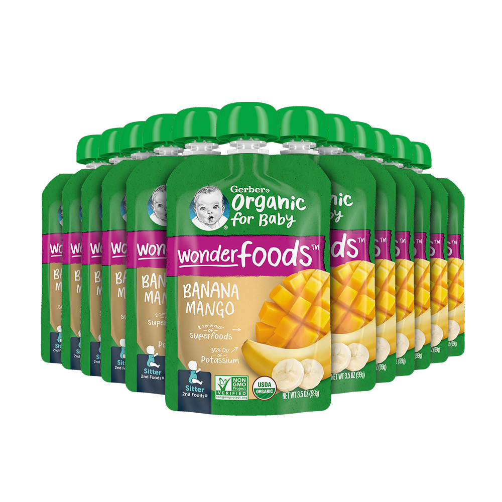 Gerber Organic Non-Gmo Banana Mango Puree Baby Food Pouch-3.5 oz.-6/Box-2/Case