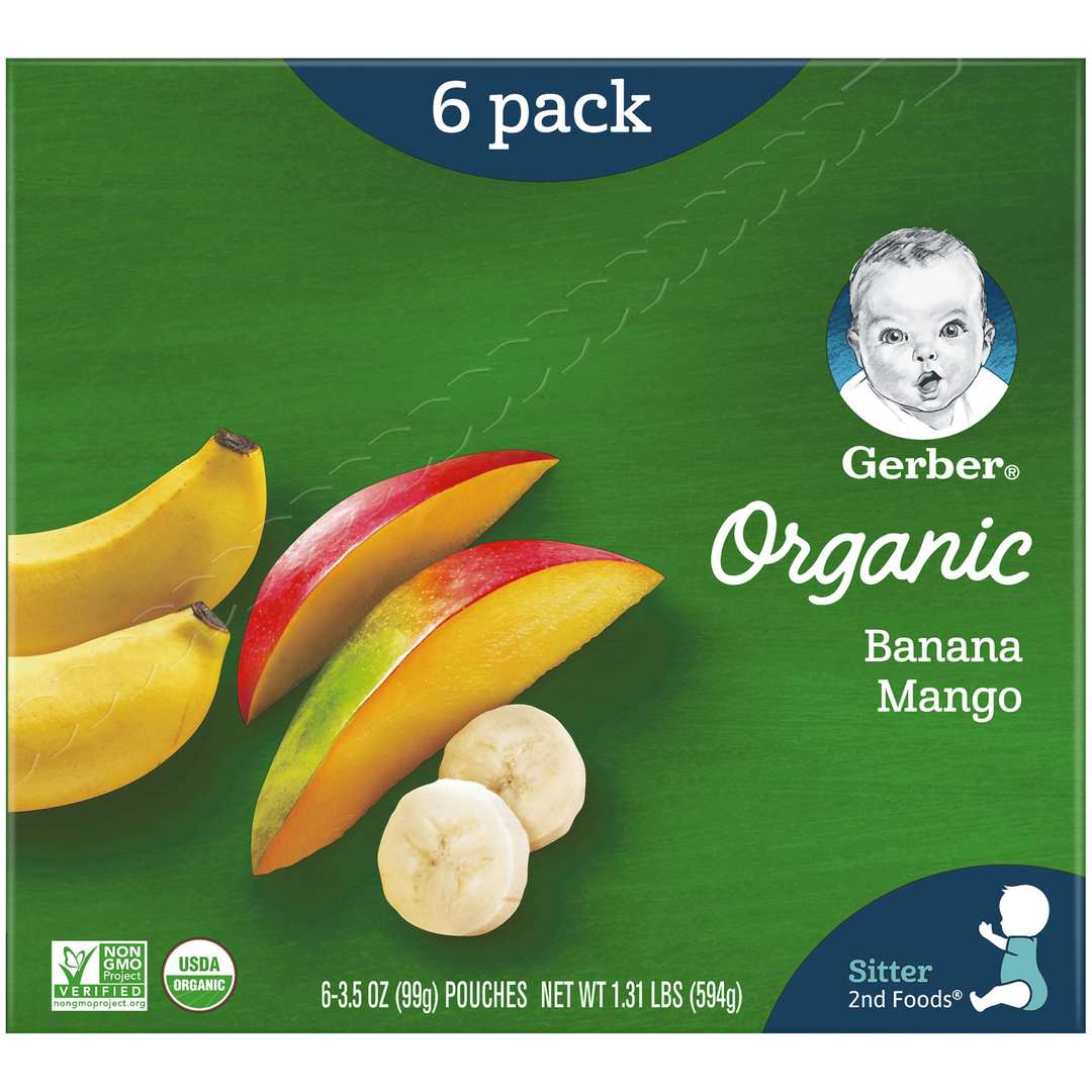 Gerber Organic Non-Gmo Banana Mango Puree Baby Food Pouch-3.5 oz.-6/Box-2/Case