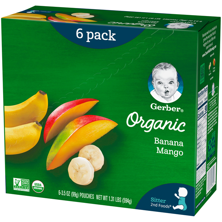 Gerber Organic Non-Gmo Banana Mango Puree Baby Food Pouch-3.5 oz.-6/Box-2/Case