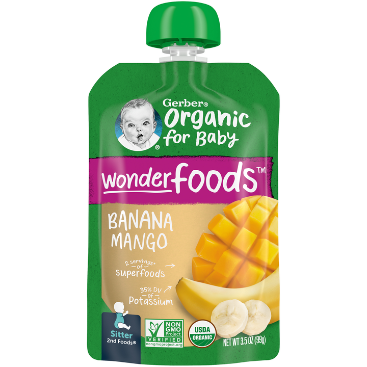 Gerber Organic Non-Gmo Banana Mango Puree Baby Food Pouch-3.5 oz.-6/Box-2/Case