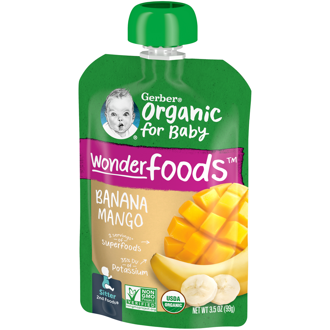 Gerber Organic Non-Gmo Banana Mango Puree Baby Food Pouch-3.5 oz.-6/Box-2/Case