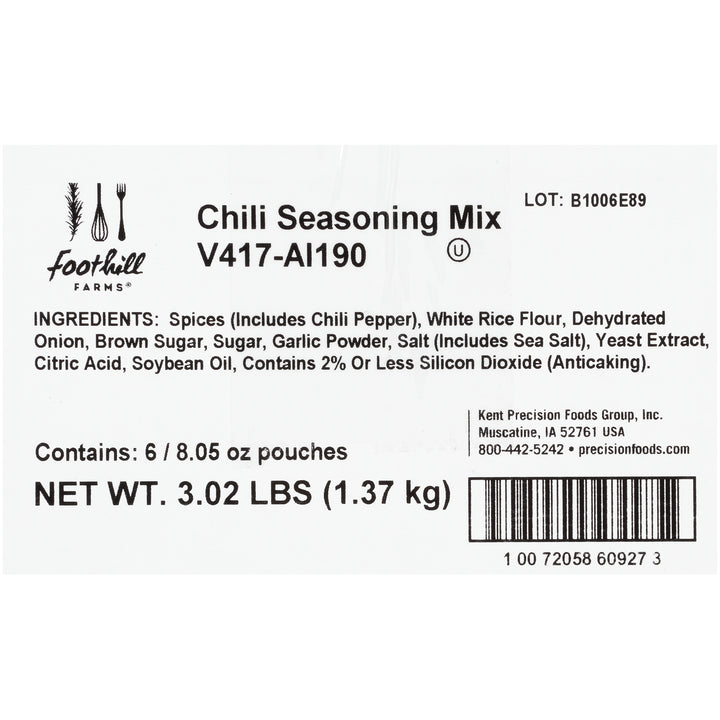 Foothill Farms Reduced Sodium No Msg Add Water Chili Seasoning Mix-8.05 oz.-6/Case