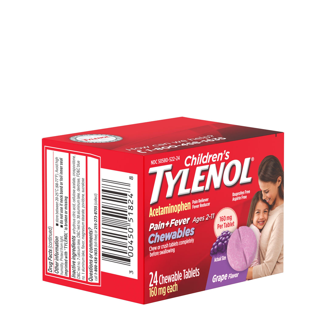 Tylenol Childrens Chewables Grape Acetaminophen 48/24 Cnt.