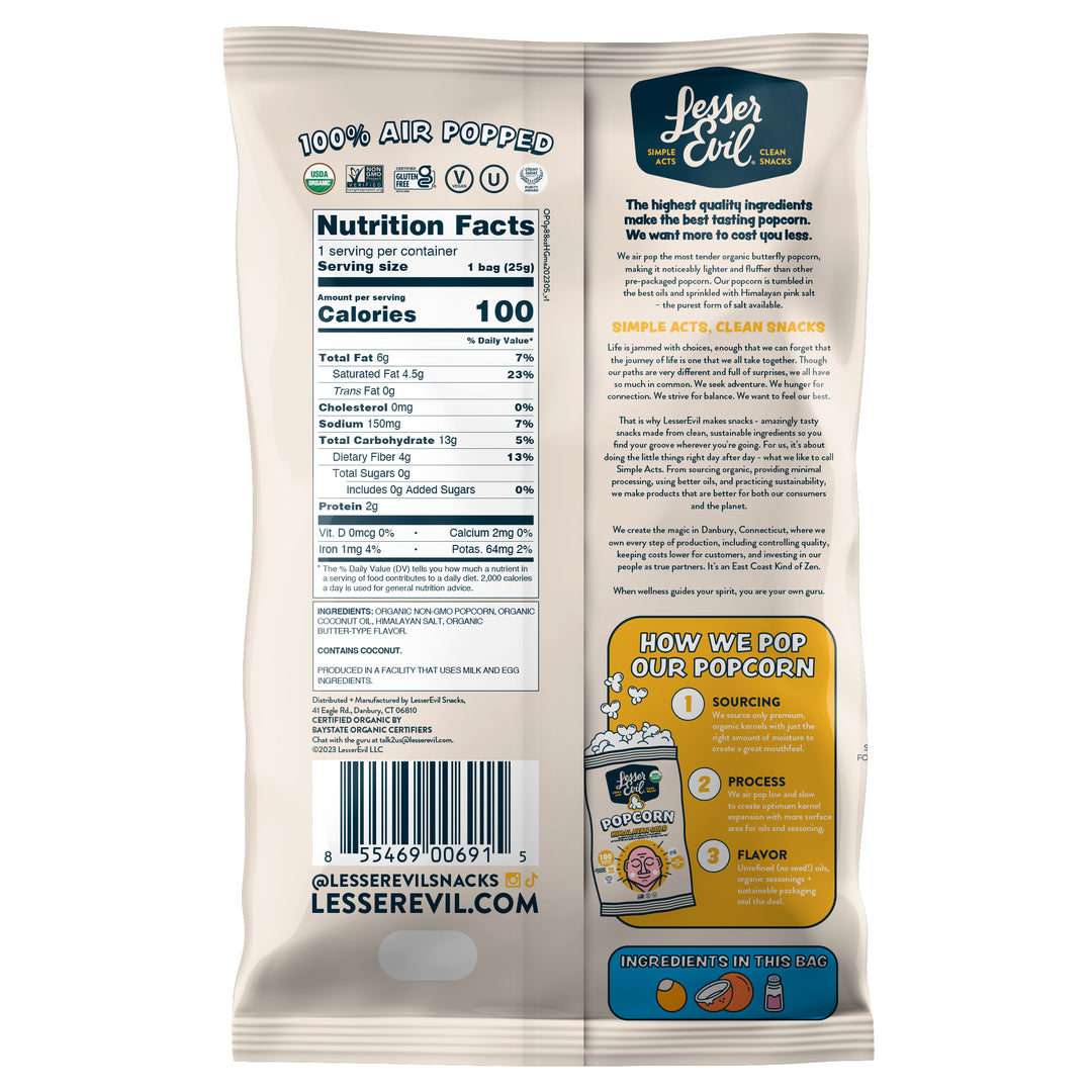 Lesserevil Organic Popcorn Himalayan Gold-0.88 oz.-18/Case