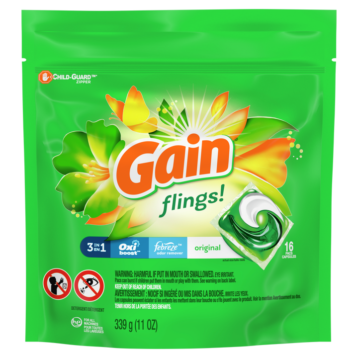 Gain Detergent Liquid Pods Flings-340 Gram-6/Case