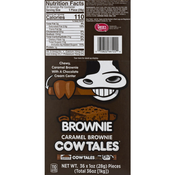 Goetze Candy Caramel Brownie Cow Tales Convertible Box-1 oz.-36/Box-12/Case