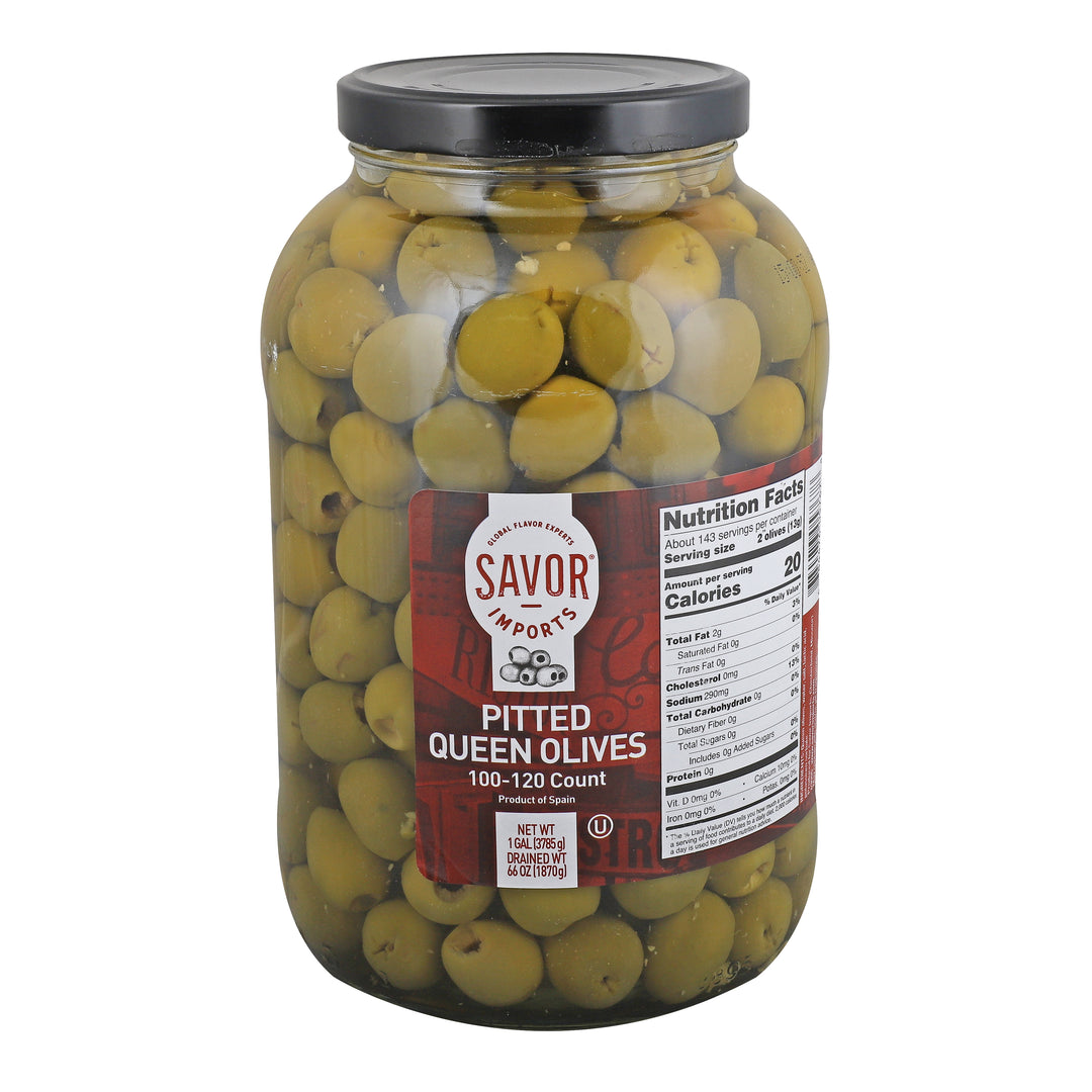 Savor Imports Pitted Queen Olives-100/110 Count-Bulk-1 Gallon-4/Case