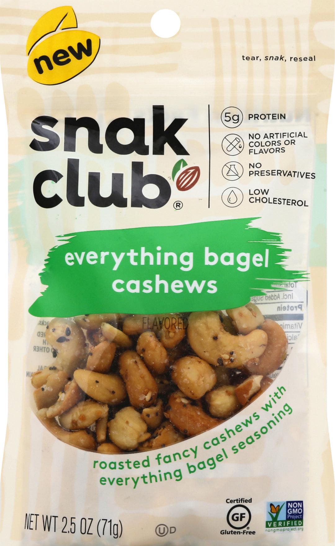 Snak Club Resealable Everything Bagel Cashews-2.5 oz.-6/Case