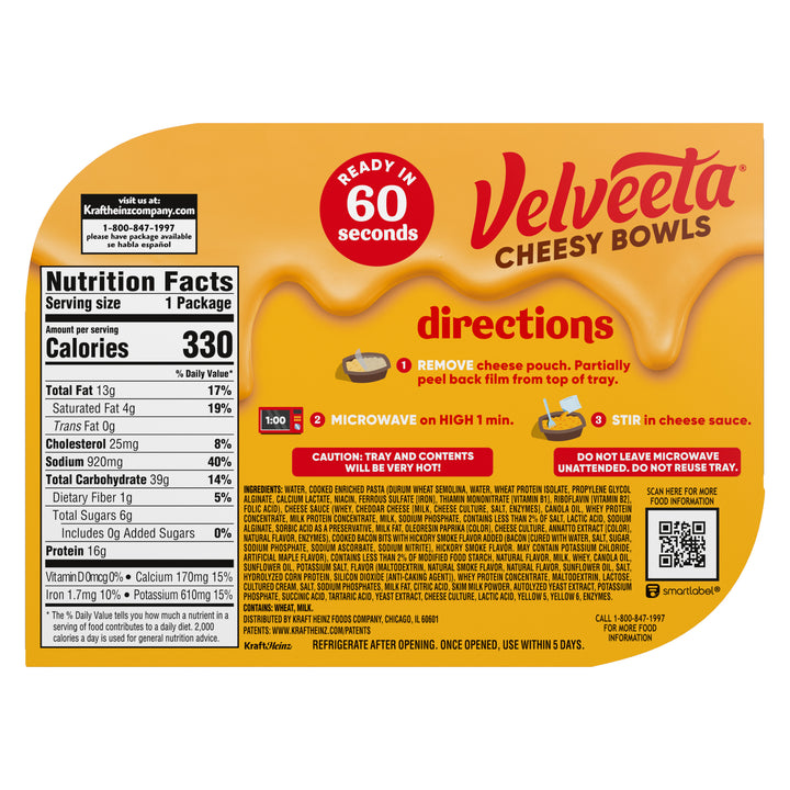 Velveeta Macaroni & Cheese Bacon Bowl-9 oz.-6/Case