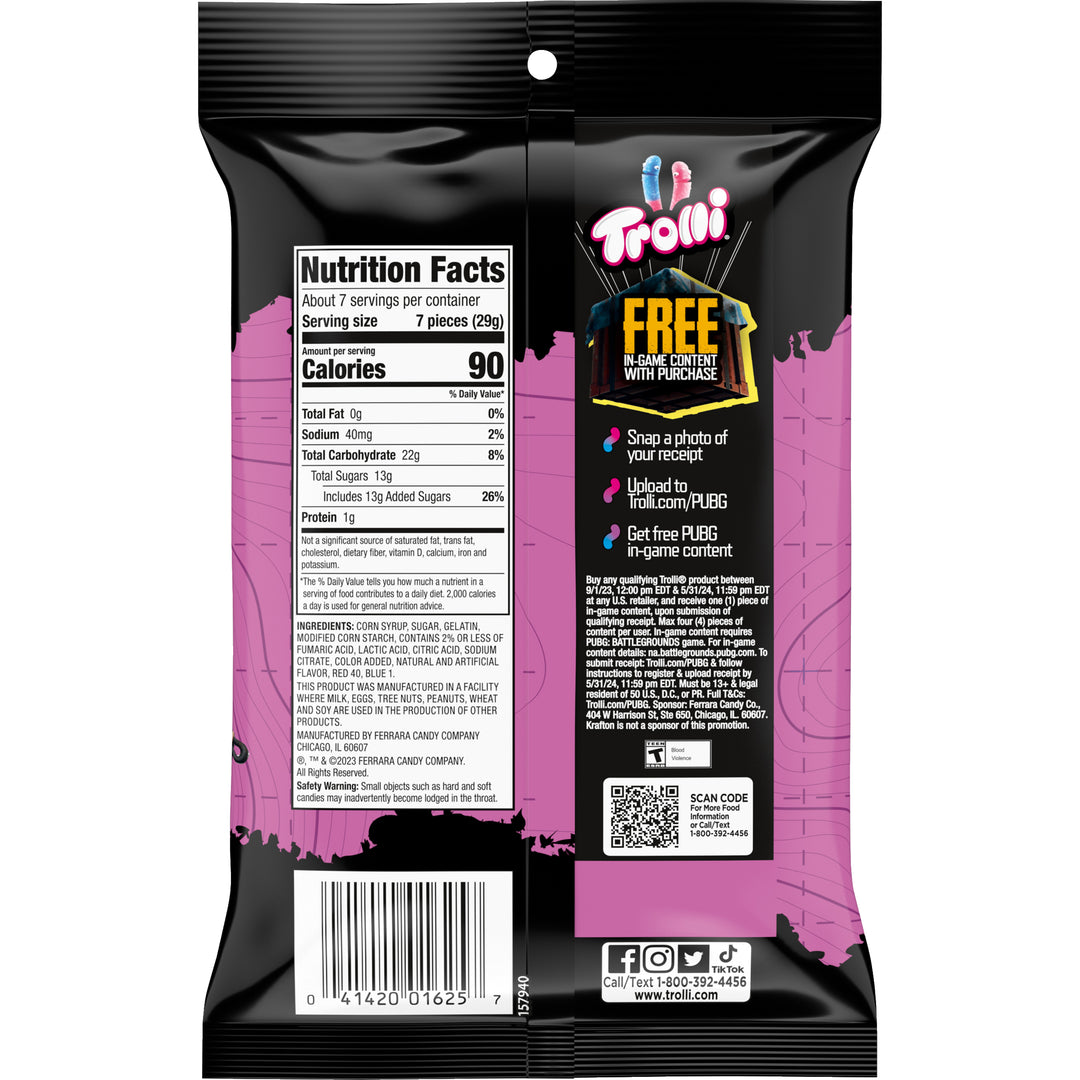 Trolli Very Berry Sour Brite Crawlers Gummy Candy-7.2 oz.-8/Case