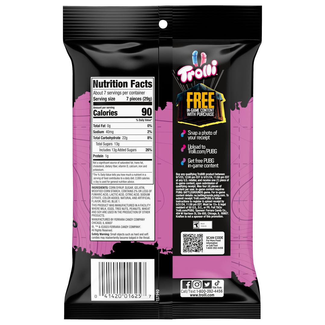 Trolli Very Berry Sour Brite Crawlers Gummy Candy-7.2 oz.-8/Case