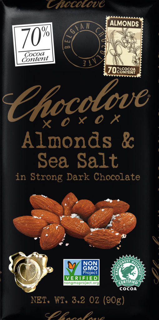 Chocolove Almonds Sea Salt Strong Dark Chocolate-3.2 oz.-12/Box-12/Case