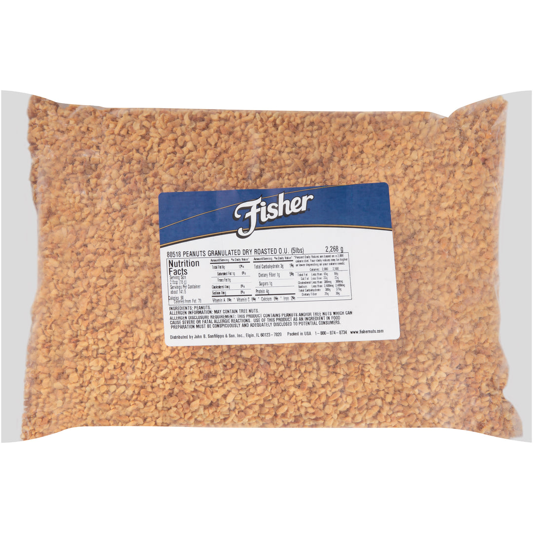 Fisher Granulated Dry Roasted Unsalted Peanuts-5 lb.-1/Case