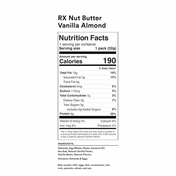 Rxbar Vanilla Almond Butter Nut Butter-32 Gram-10/Box-6/Case
