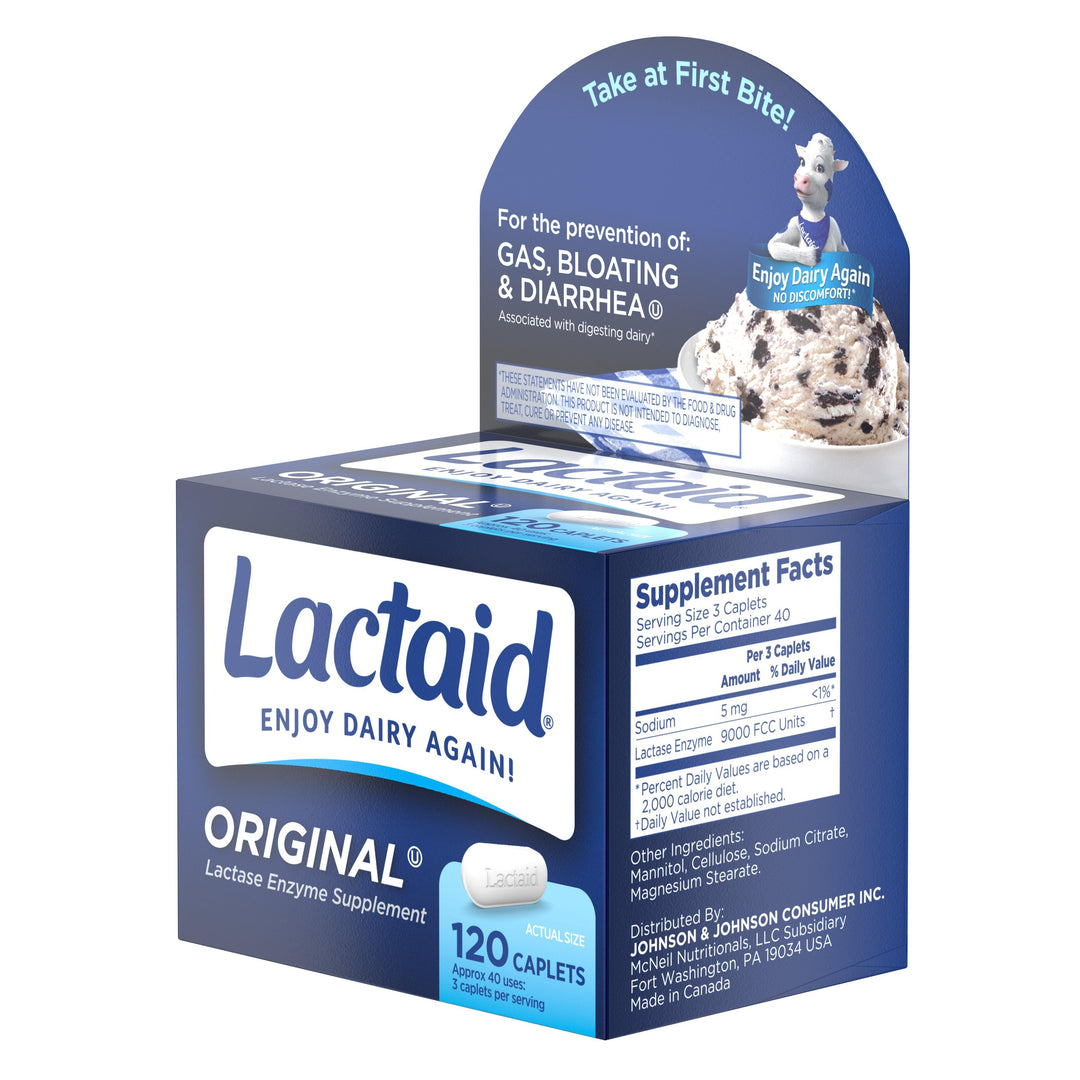 Lactaid Original Strength Caplets-120 Count-3/Box-8/Case