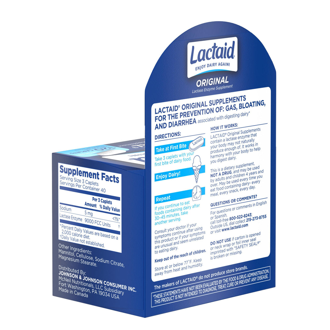 Lactaid Original Strength Caplets-120 Count-3/Box-8/Case