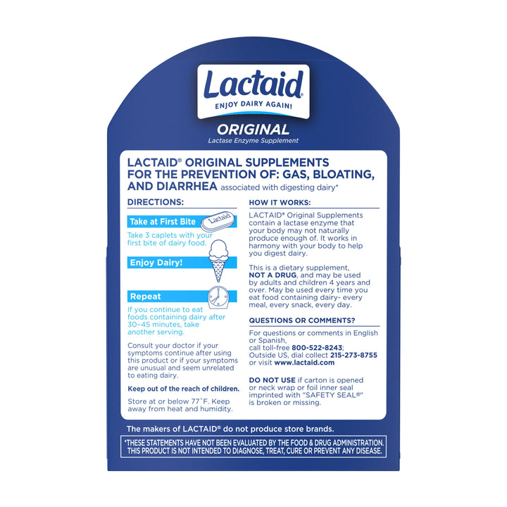 Lactaid Original Strength Caplets-120 Count-3/Box-8/Case