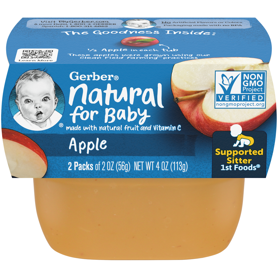 Gerber 1St Foods Non-Gmo Apple Puree Baby Food Tub-2X 2 Oz Tubs-4 oz.-4/Box-2/Case