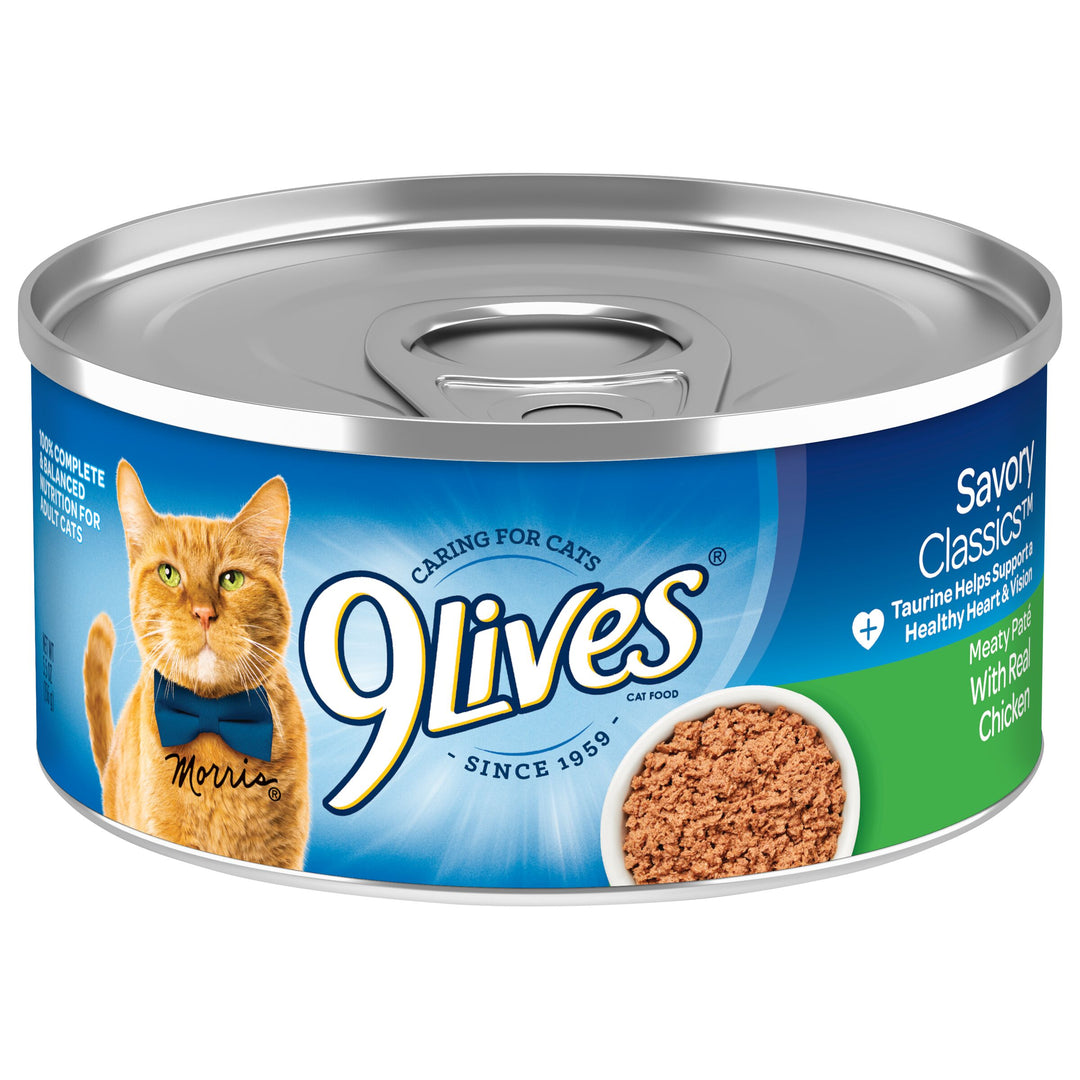 9 Lives Meaty Pate Chicken Dinner Cat Food Singles-5.5 oz.-24/Case